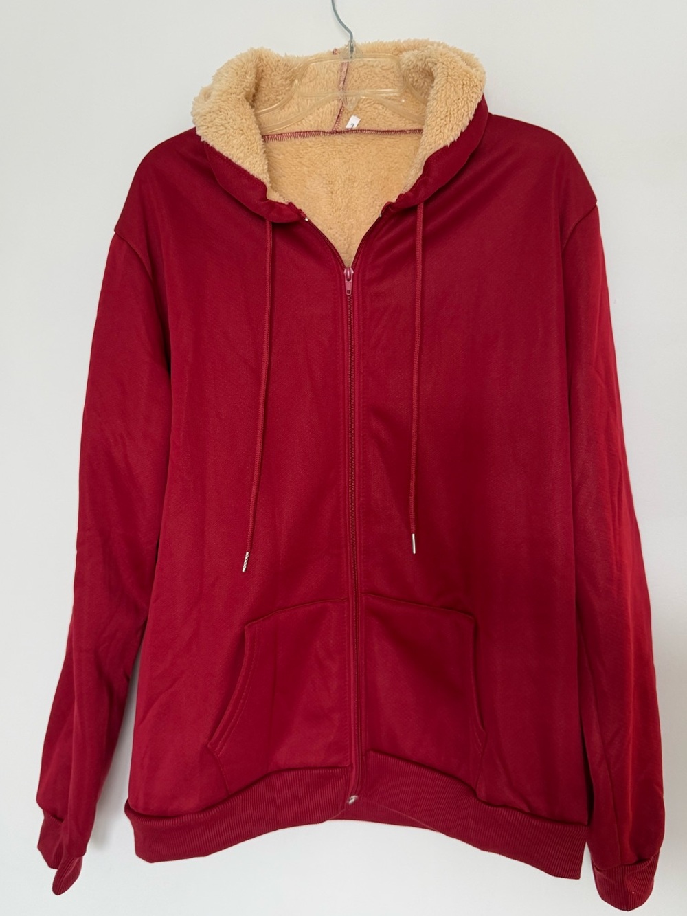 Women's Red Sherpa-Lined Zip Hoodie with Drawcord